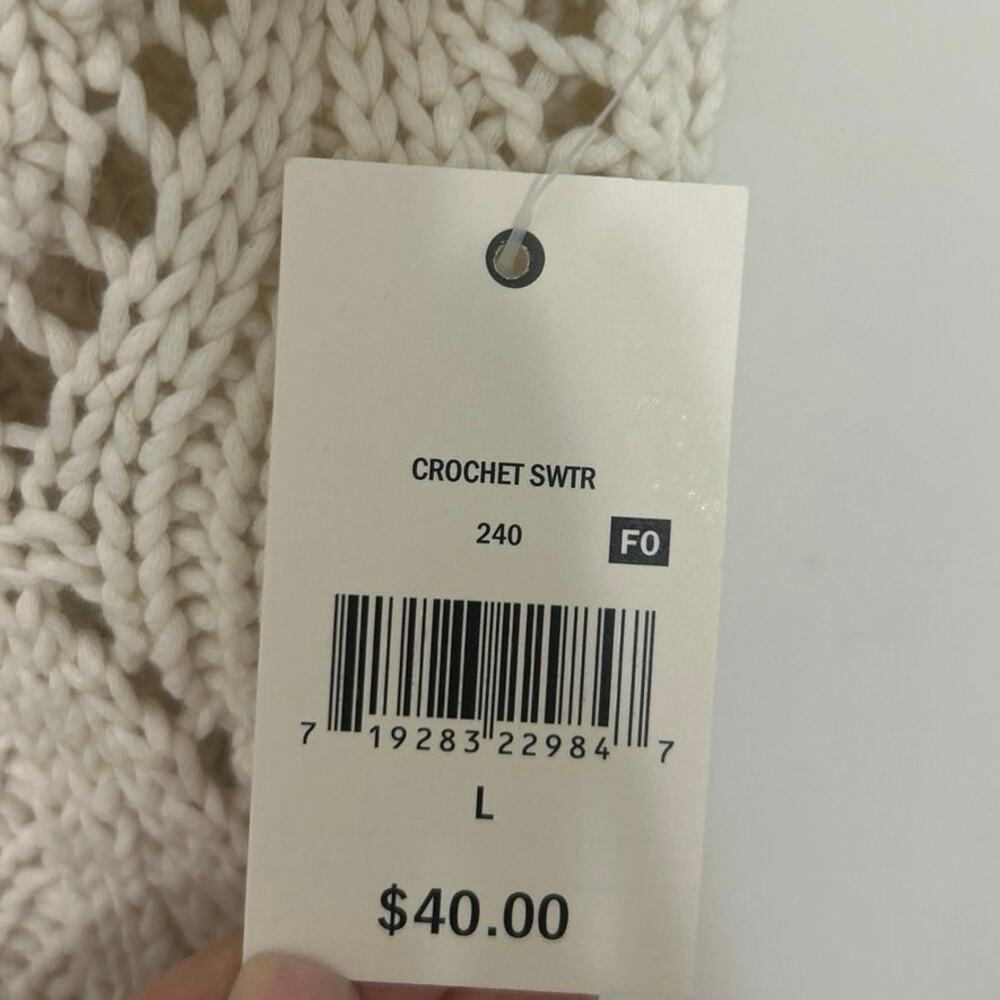 Cream Crochet Open Knit Boxy Sweater Boho Coastal Cottagecore Large NWT Neutral - Picture 12 of 13